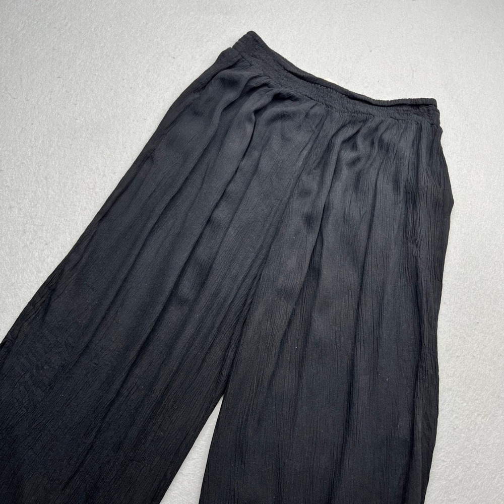 Salty Lemon Black Wide Leg Palazzo Pants Large Textured Boho High Waist Flowy